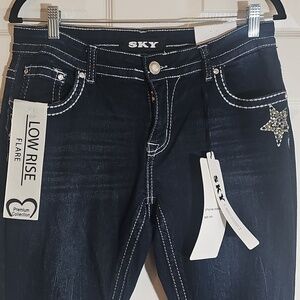 NWT Sky Low Rise Flare Juniors Embellished Stars Denim Bling Jeans Size 13/14